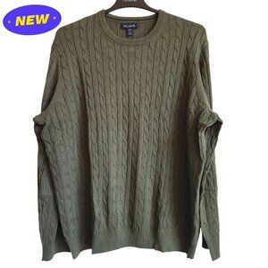 2X Green Sweater Big Jos A Bank Cable Knit Crew Neck Pima Cotton New Regular Fit